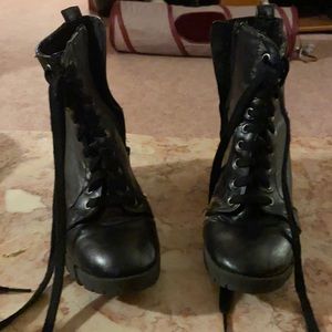 Heeled pleather boots